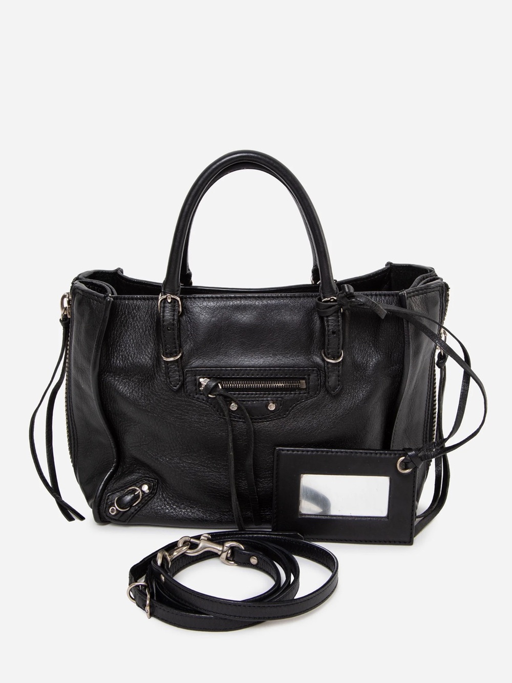 Balenciaga Black Calfskin Papier Mini A4 Zip Around Tote With Strap